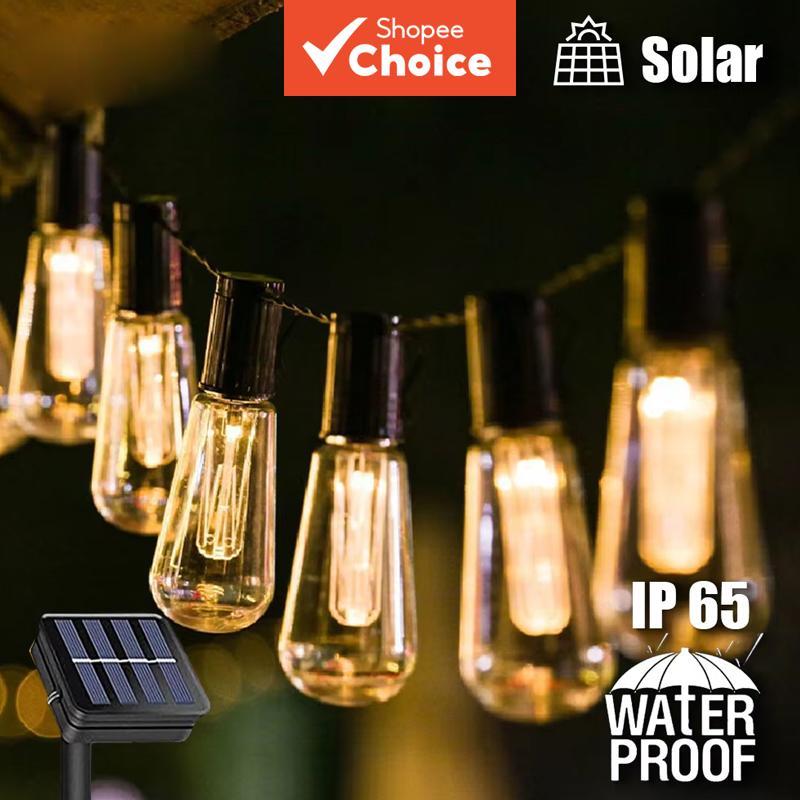 Luzes de Corda LED Solares para Ambientes Externos – Lâmpadas de Edison à Prova d'Água IP65, Vintage, para Jardim,