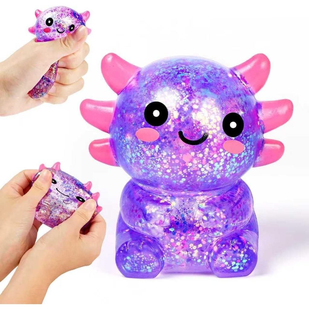 Bolas Antiestresse de Axolote Macias para Adultos e Crianças, Brinquedo Sensorial Fofo Recheado com Açúcar de Malte, Bri