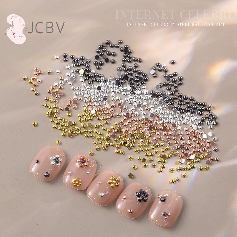 [JCBV] 50 Peças Mini Contas De Caviar Meio Redondas De Aço Inoxidável Decorações De Arte De Unha Micro Bola Charme Ponta