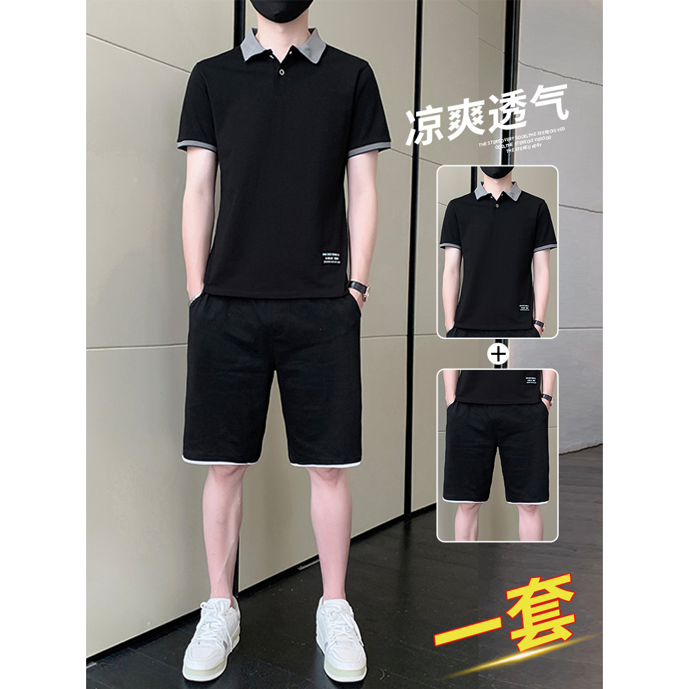 Terno Casual masculino verão estilo fino roupas de moda de manga curta camisa polo gelo roupa masculina com bonito terno