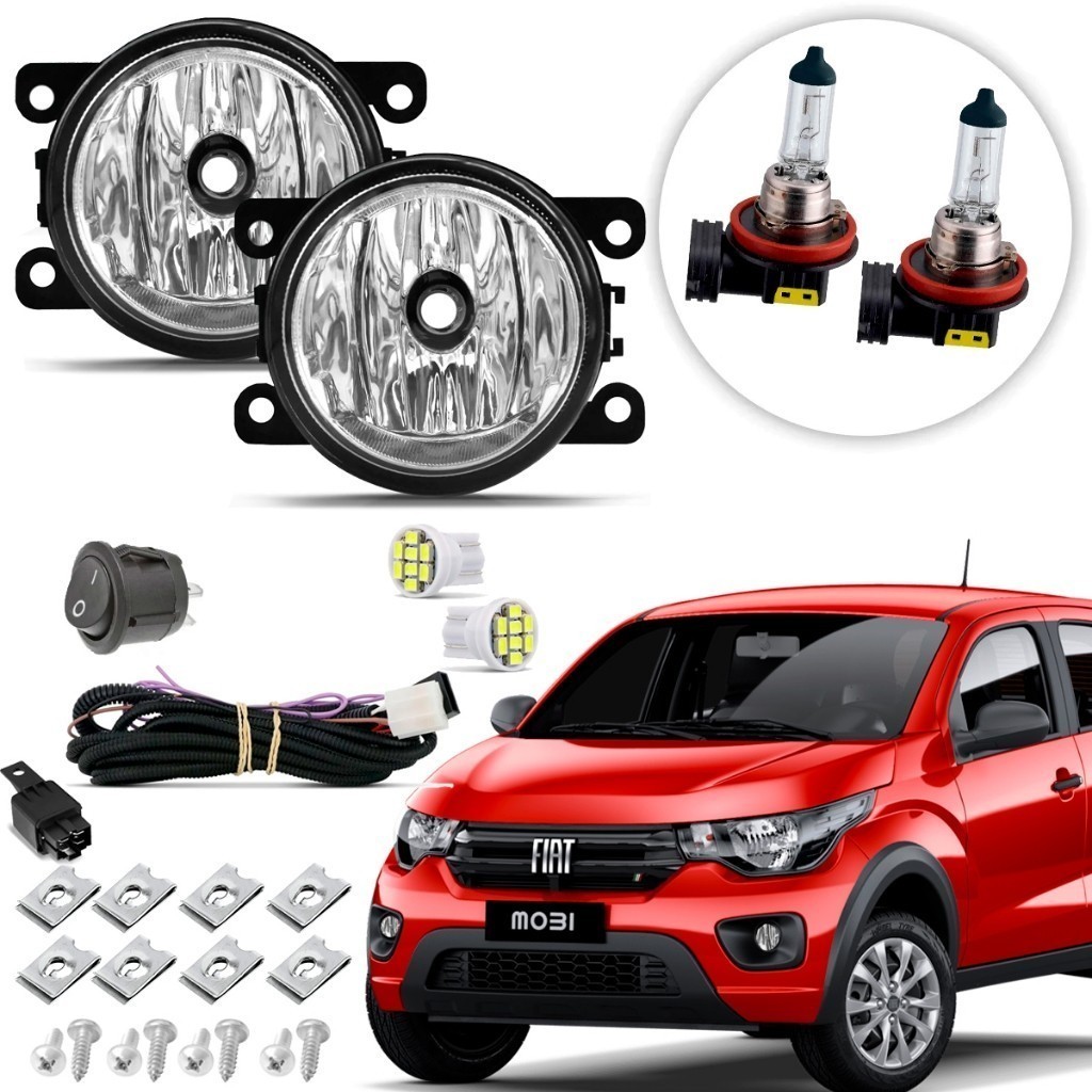 Kit farol de Milha Neblina Auxiliar Fiat Mobi 2016 17 18 19 20 21 22