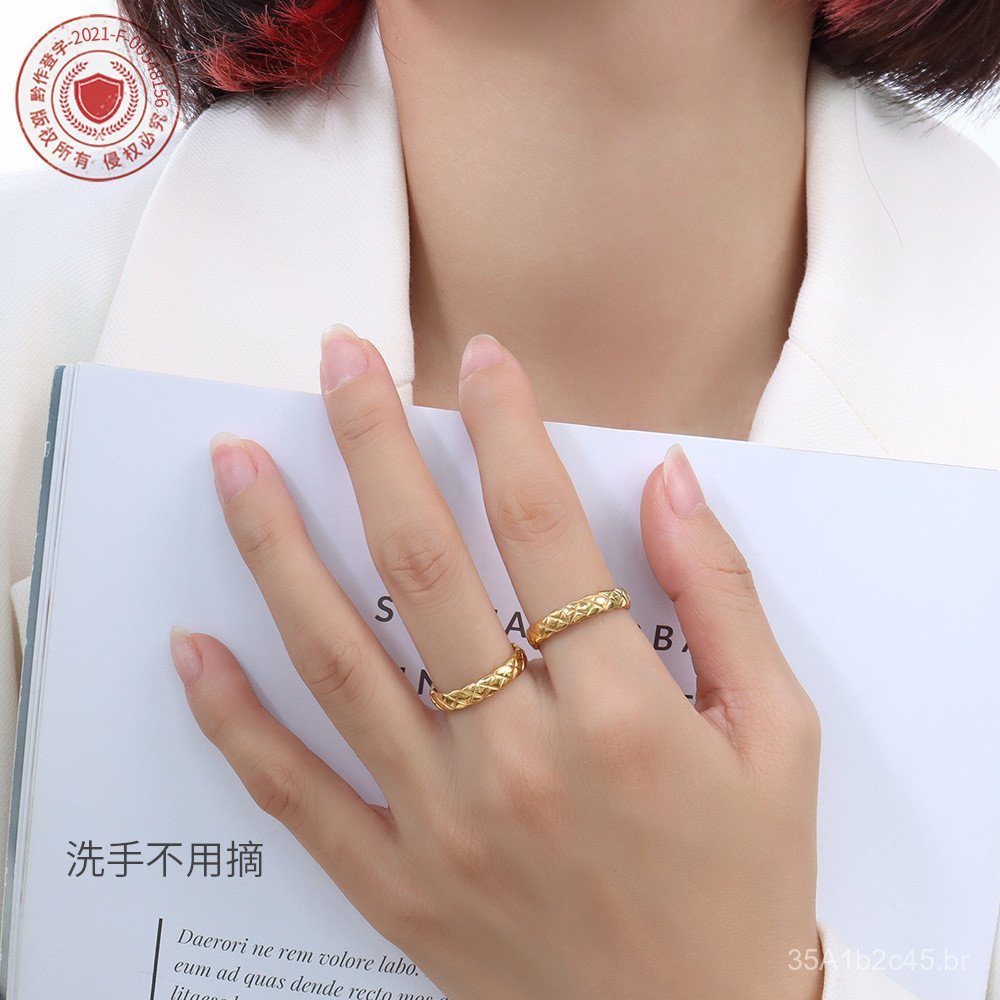Anel marka com design francês, joia vintage de nicho, modelo feminino em aço titânio com detalhes em losango, banhado a 