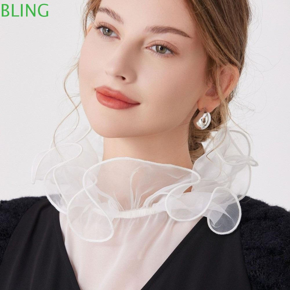 Camisa BLING , Gola Falsa Com Design De Babado Acabamento Em Renda , Punhos De Braço Combinando , Meias Respiráveis