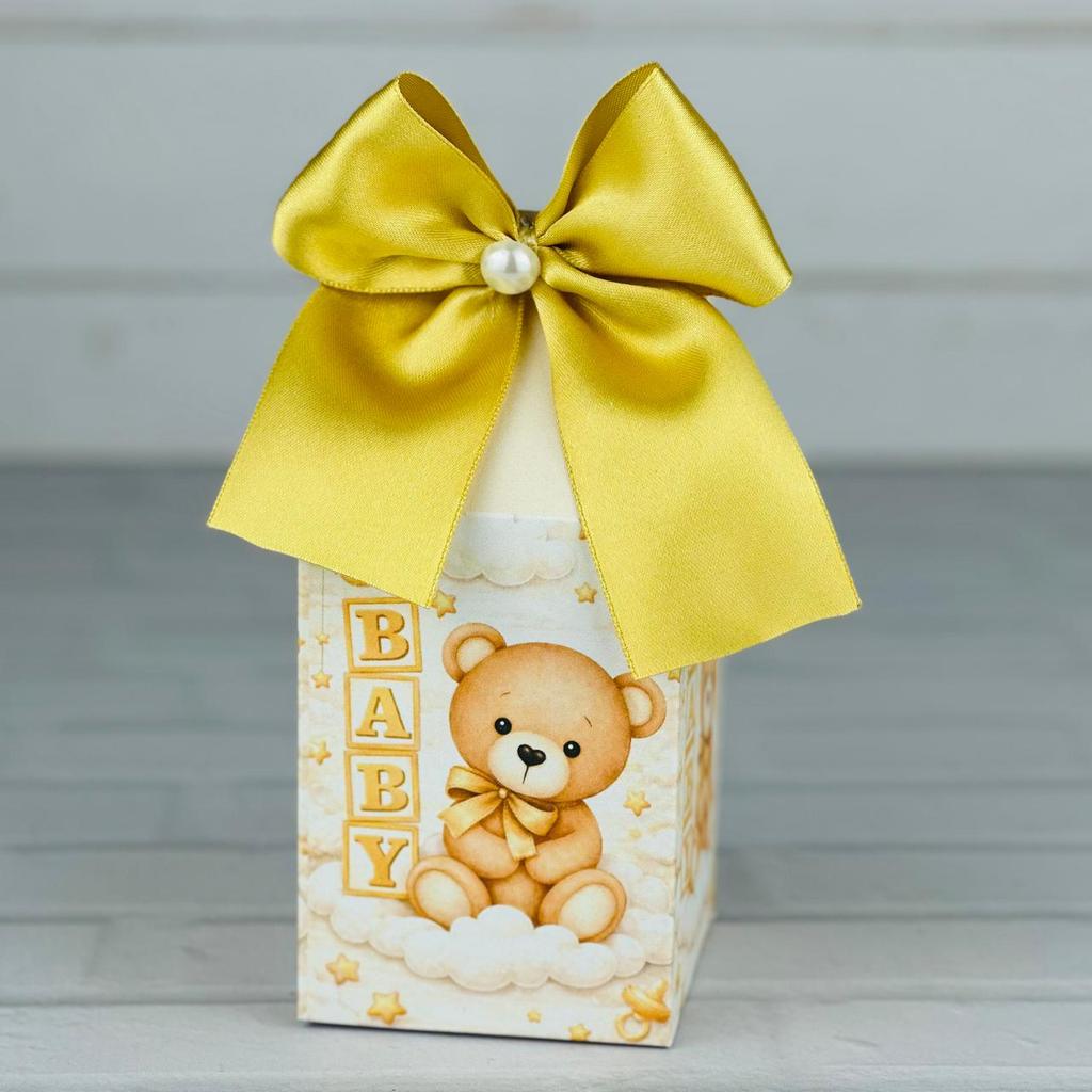 10/25 Caixa Milk Personalizada Tema Chá Revelação Baby Ursinho Bege Dourado Neutro Festa Infantil Decoração Aniversário