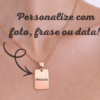 Colar Retangulo Banhado em Ouro Rosé Personalizado a Laser, Fotogravação, Frase, Simbolo, Iniciais, Data.
