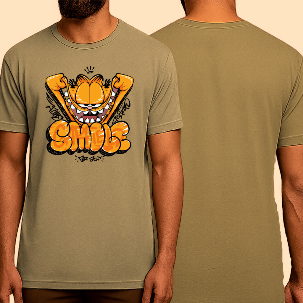 Camiseta Masculina Garfield Smile StreetWear Moda Exclusiva Lançamento T-Shirt 100% Algodão P AO GG