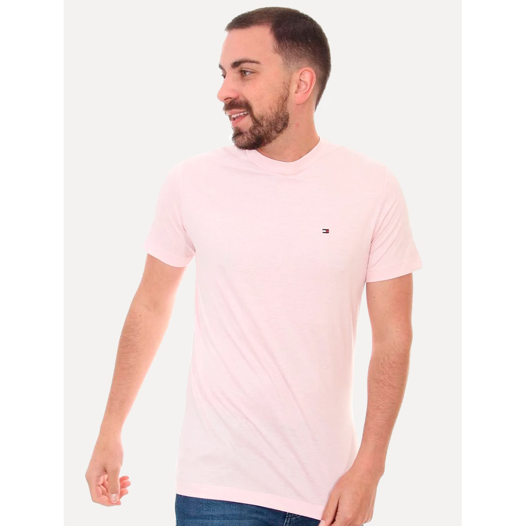 Camiseta Tommy Hilfiger Original Masculina Essential Cotton Icon Rosa Claro