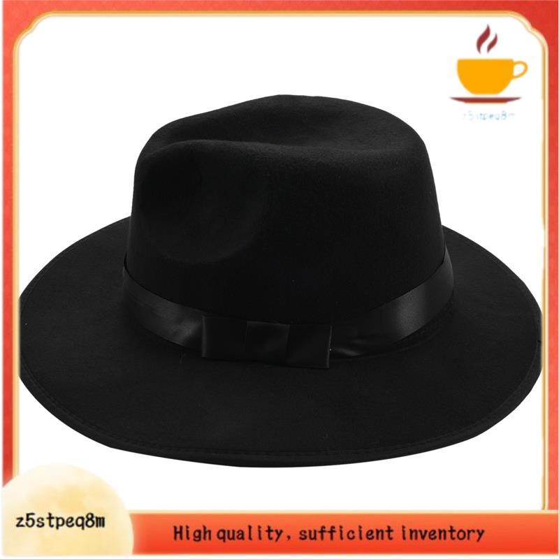 Chapéus Unissex Masculinos E Femininos , Bonés Panamá Fedora , Aba Larga Reta , Feltro Duro , Preto