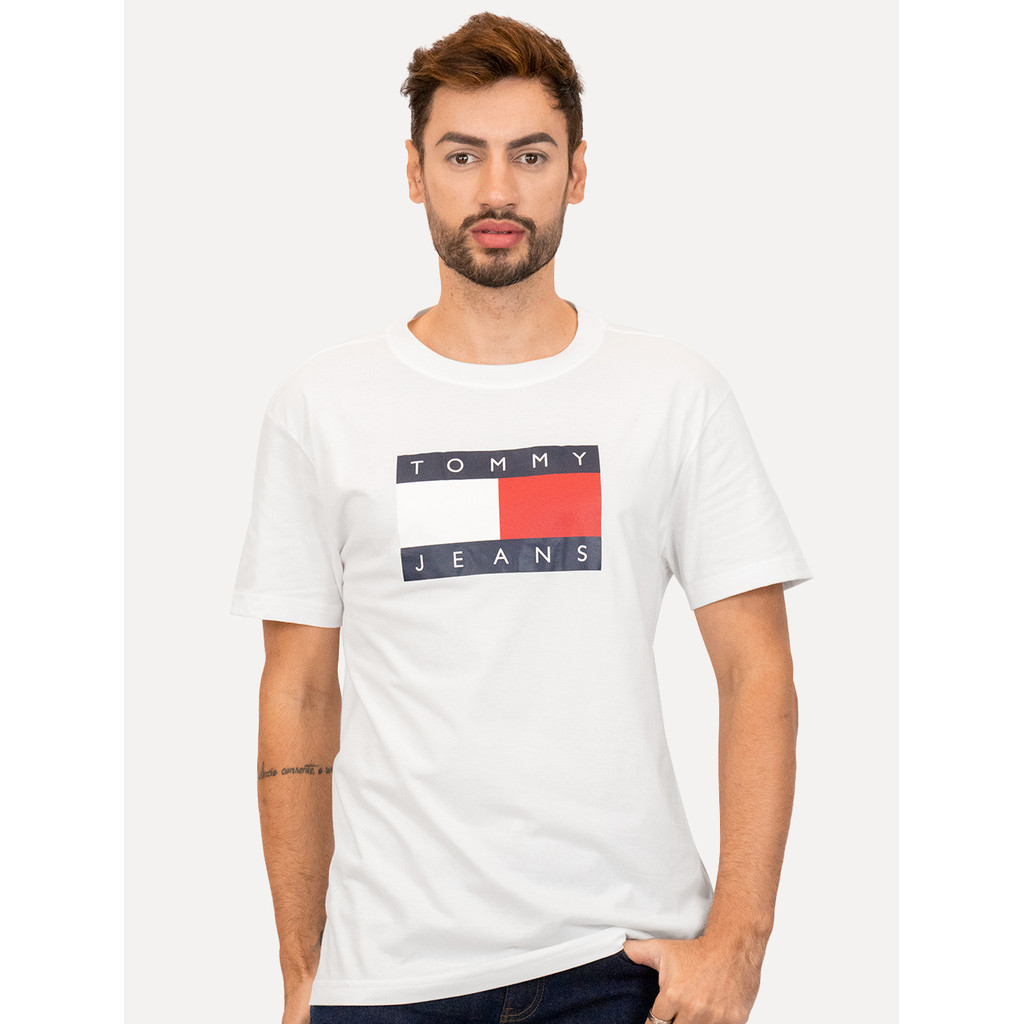 Camiseta Tommy Jeans Original Masculina Regular Skate Flag Branca