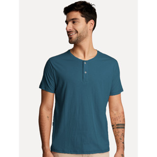 Camiseta King & Joe Masculina Botão Pima Touch Henley Azul Marinho em Oferta na Shopee