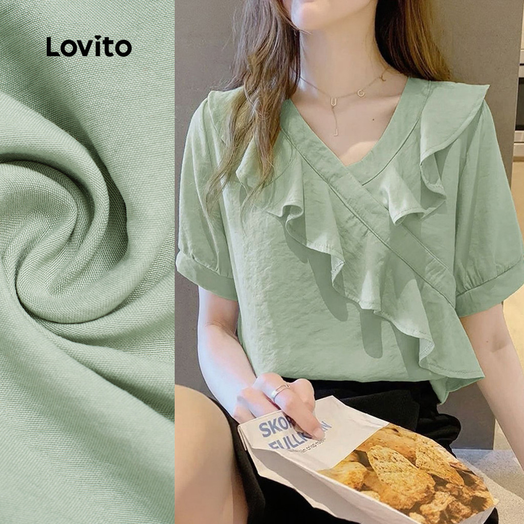 Lovito Blusa Casual Assimétrica Primavera/verão Blusa Verde Claro para Mulheres L166AD362 em Oferta na Shopee