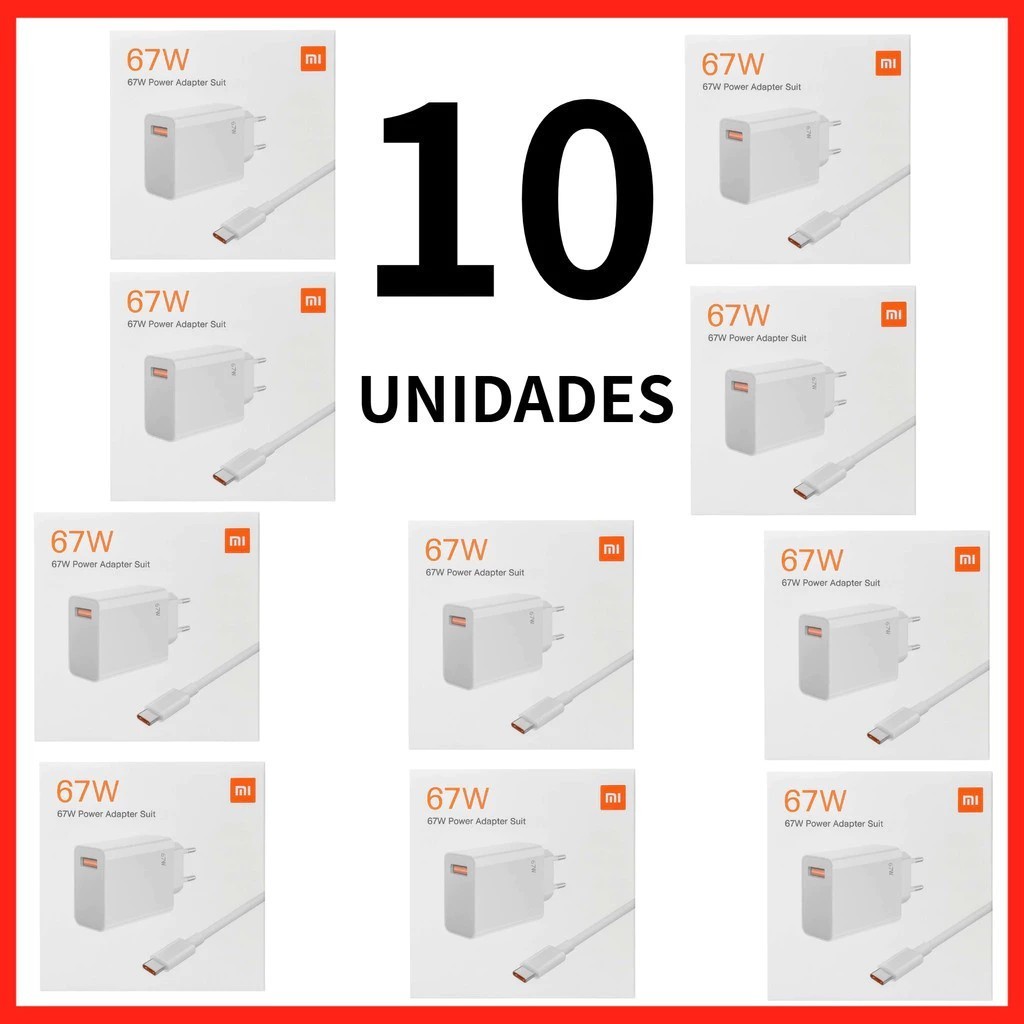 Atacado Kit 3/5/10 Carregador Xiaomi 67W Turbo Power Cabo Tipo-C recarrega rapido
