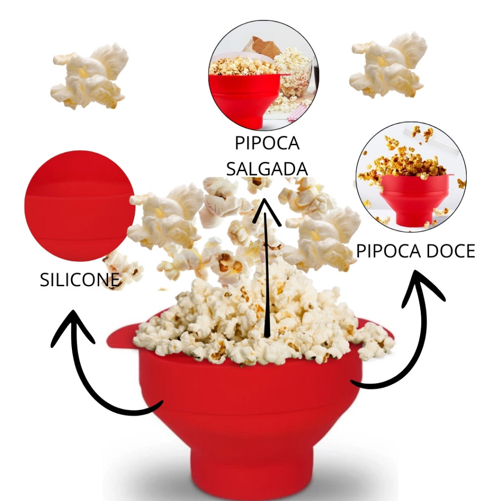 Pipoqueira de Silicone Vermelha Pipoca Saudável sem oleo