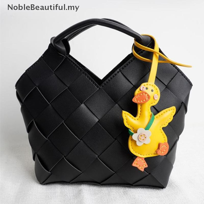 [NobleBeautiful] Bonito Desenho Animado Pato Bolsa Charme De Alta Qualidade Couro Moda Chaveiro Mochila Acessórios De De
