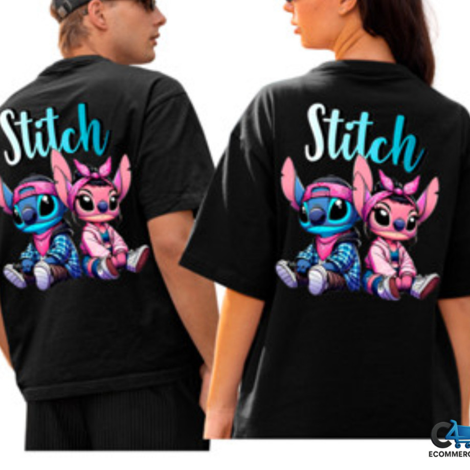 Camiseta Kit 2 Camiseta Lilo Stitch Casal Unissex  Algodao 30.1 Preço Imbatível