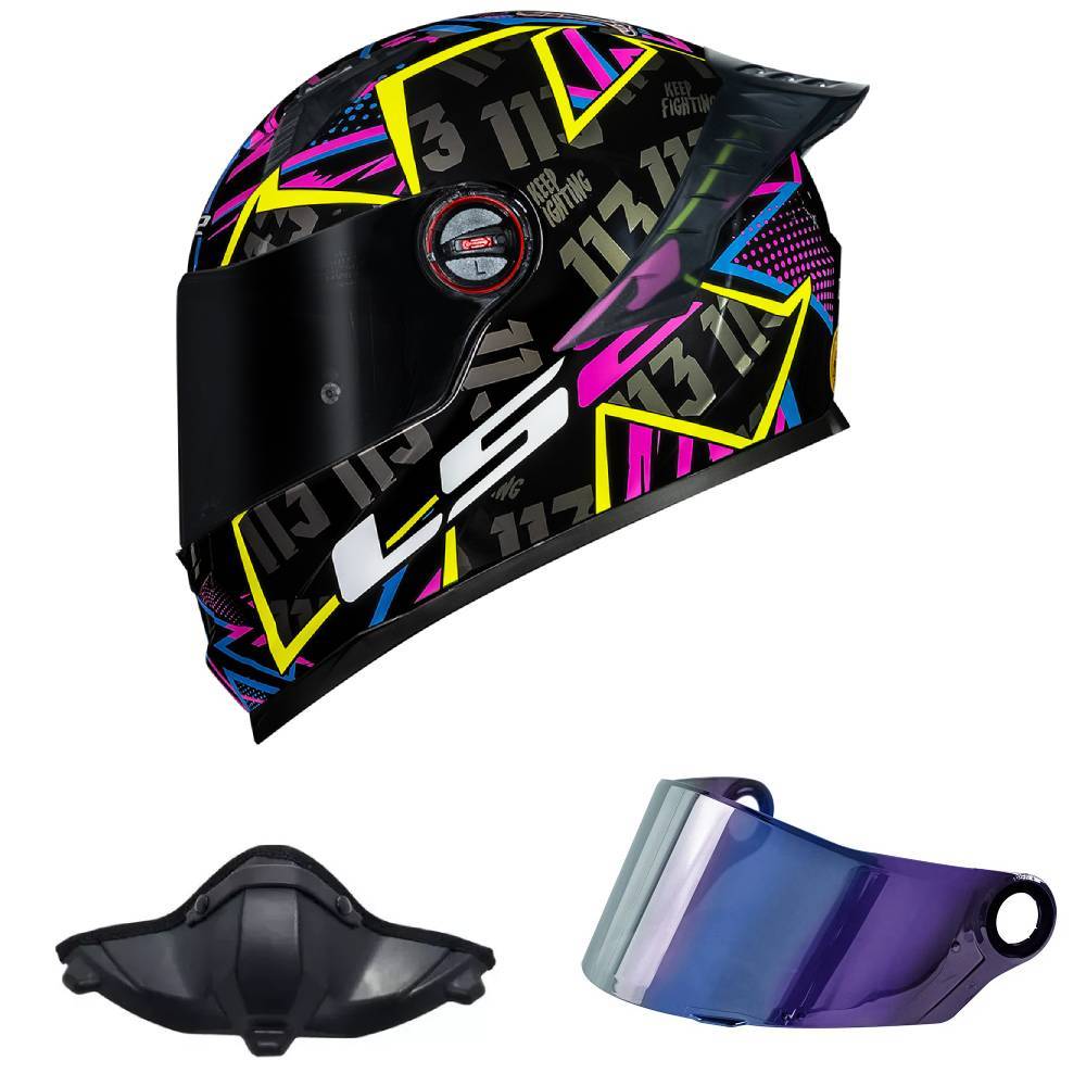 Capacete LS2 FF358 Pro Rafael Paschoalin Preto e Rosa Mais Viseira Camaleão e Narigueira HJC