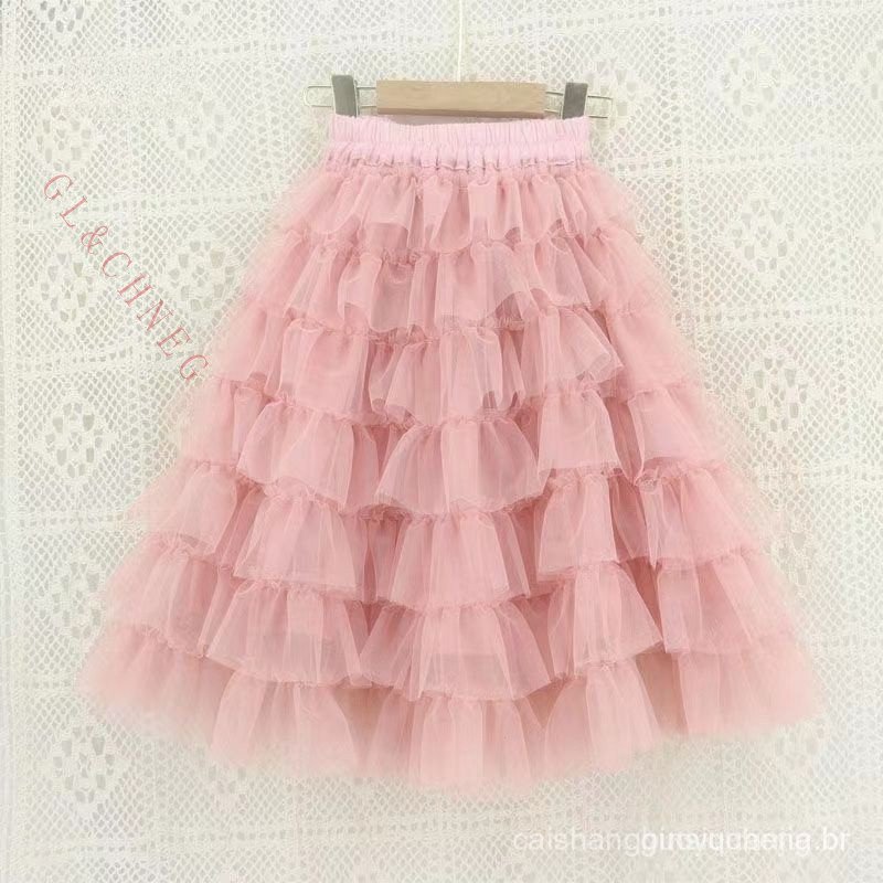 Roupas Infantis Meninas Saias Infantis Saias Infantis Saias Infantis Long Sweet Cake Saias Infantis Versão coreana Saias