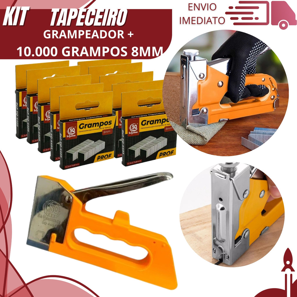 Grampeador Tapeceiro Com ou Sem Grampos Profissional 8mm Ideal para Estofados e Marcenaria e uso Domésticoo