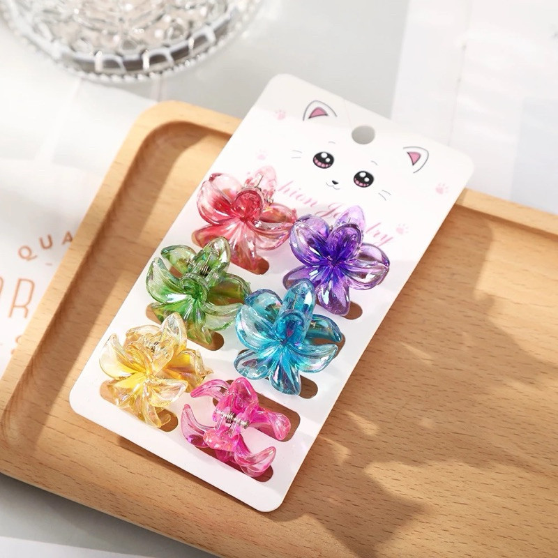 kit 6/12 unidades Havaiano Pequeno Clip De Cabelo Transparente Com Flor Cintilante Barrettes Beach Hairpin Acessórios