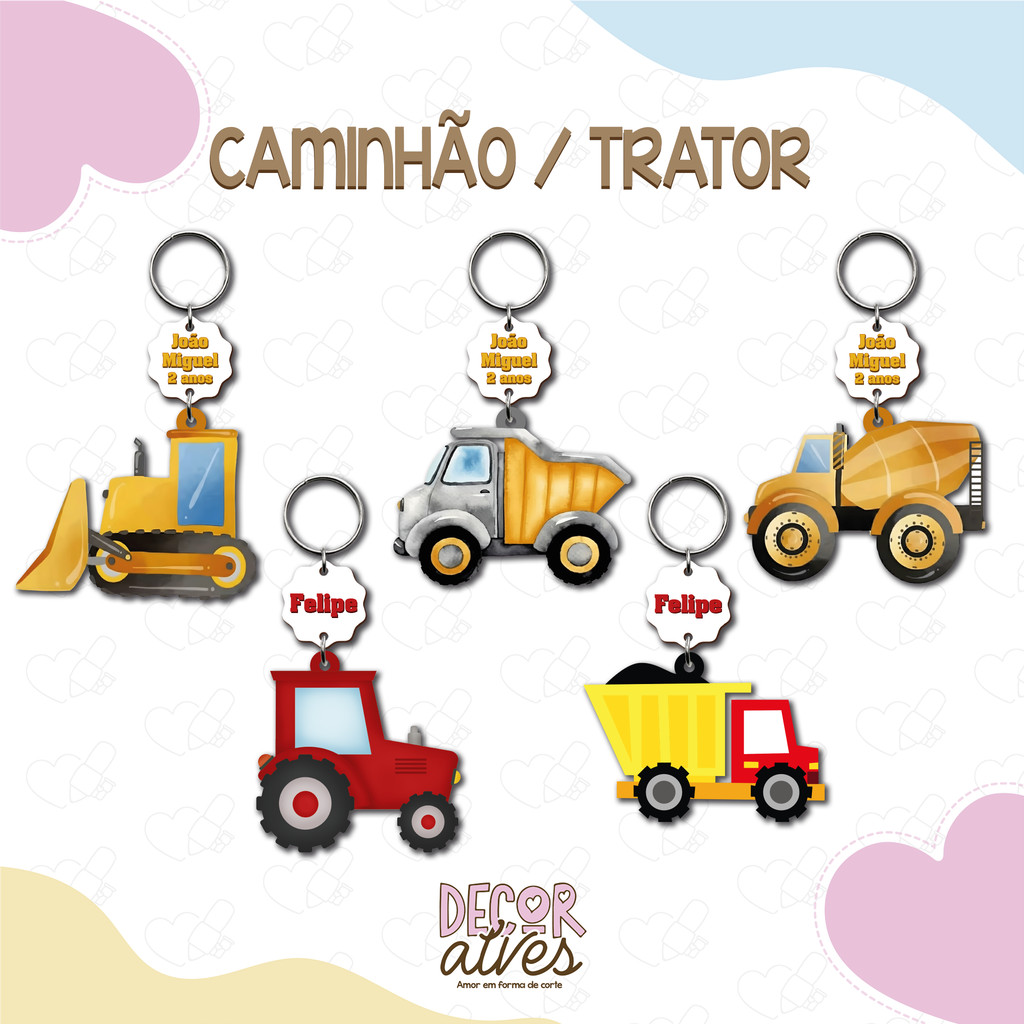 Caminhão e Trator - Chaveiro Personalizado MDF brilhoso Lembrancinha infantil em Oferta na Shopee