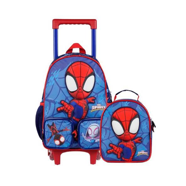 Kit Mochila de Rodinha e Lancheira Térmica Infantil Masculina Spidey Baby 3D Azul Escuro em Oferta na Shopee