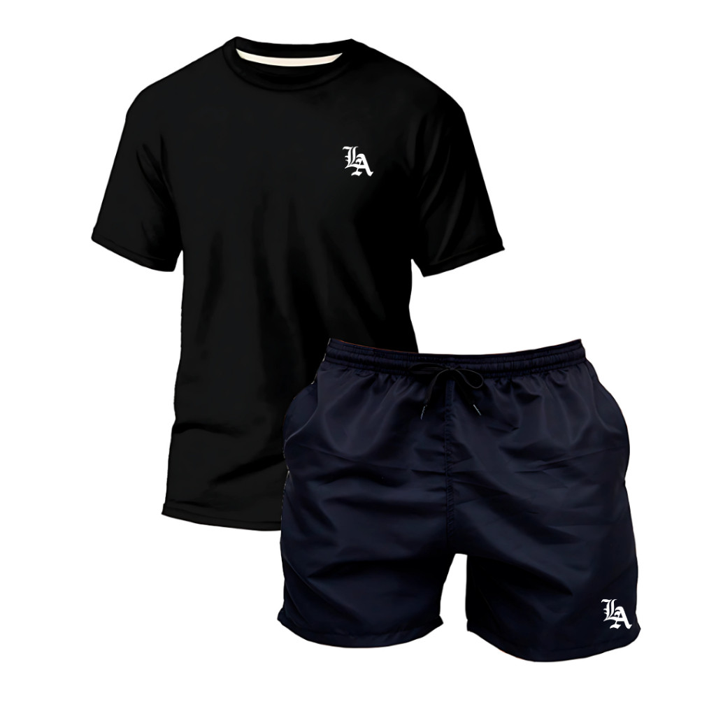 Kit Camiseta + Short Tactel Masculino Casual Academia Confortável Estilo Praia Look Verão Premium