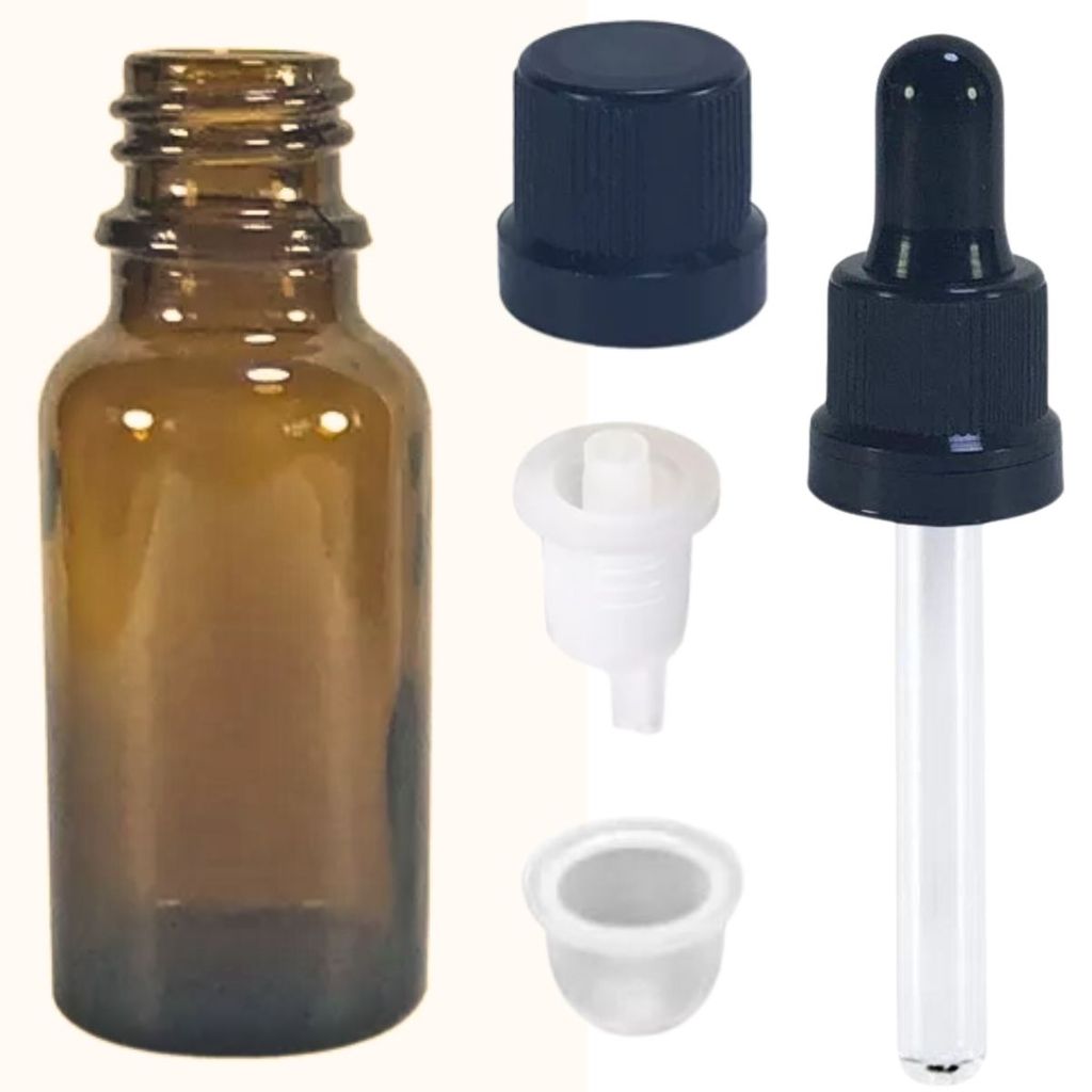 Kit 10 Frascos Vidro Âmbar 20ml Rosca 18mm com Tampa (Gotejador, Lacre ou Conta-Gotas)