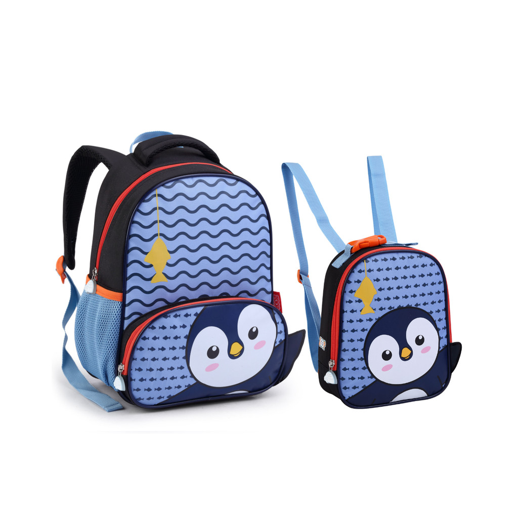 Conjunto Mochila + Lancheira Infantil Seanite Zoop Escolar Pinguim