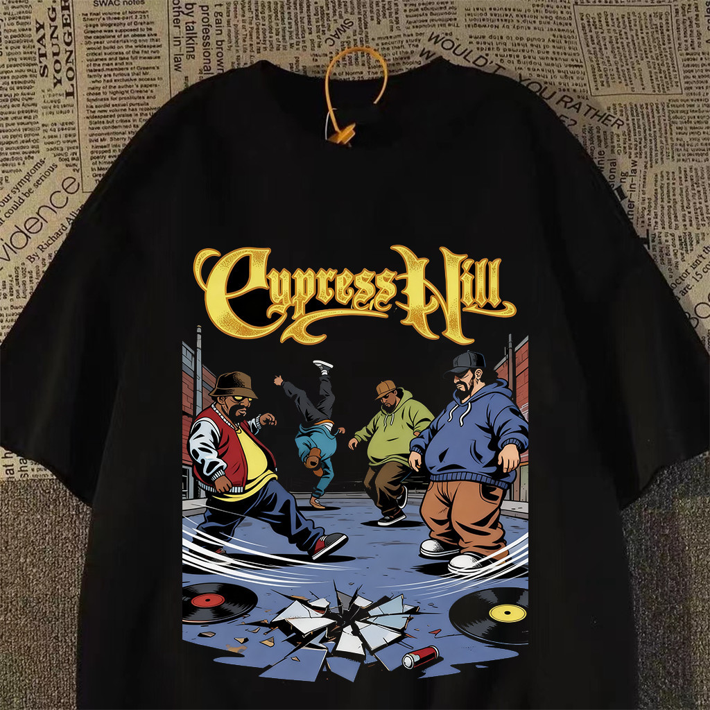 [Camiseta Premium em Algodão Puro]GXG Camiseta Masculina Estampa Cypress Hill Caveira DJ e Graffiti T-shirt Unissex Stre
