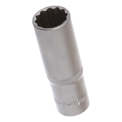 Soquete Estriado Longo Encaixe 1/2 Boca 19 Mm Saga Corneta Cromo