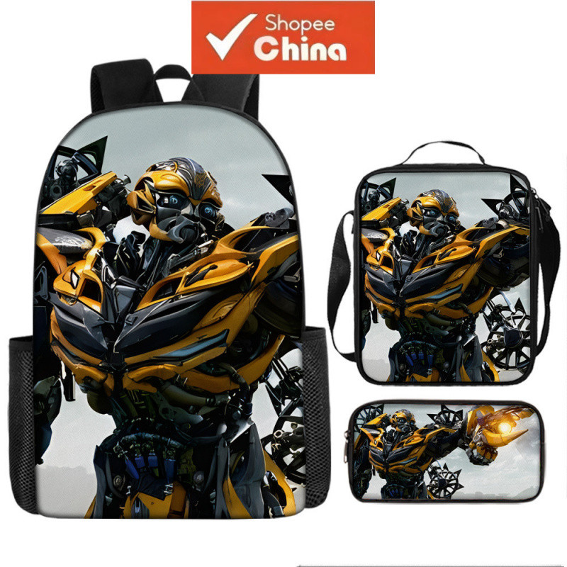 Kit de Transformers Mochila Escolar Infantil 44cm Meninos Meninas Estudantes Bolsas Lancheira Térmica Estojo de Lápis 3p