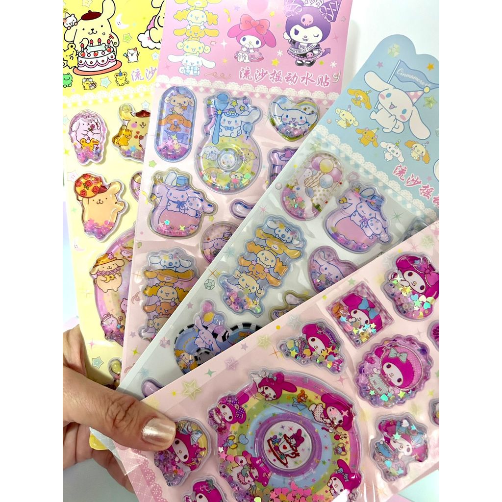 Cartela Adesivo 3D com agua e gliter flutuante Shaker - Turma da Hello Kitty sem chaveiro