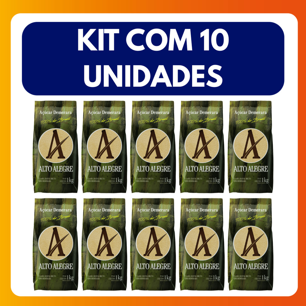 Kit C/10 Unidades de Açúcar Demerara Cristal Alto Alegre 1Kg