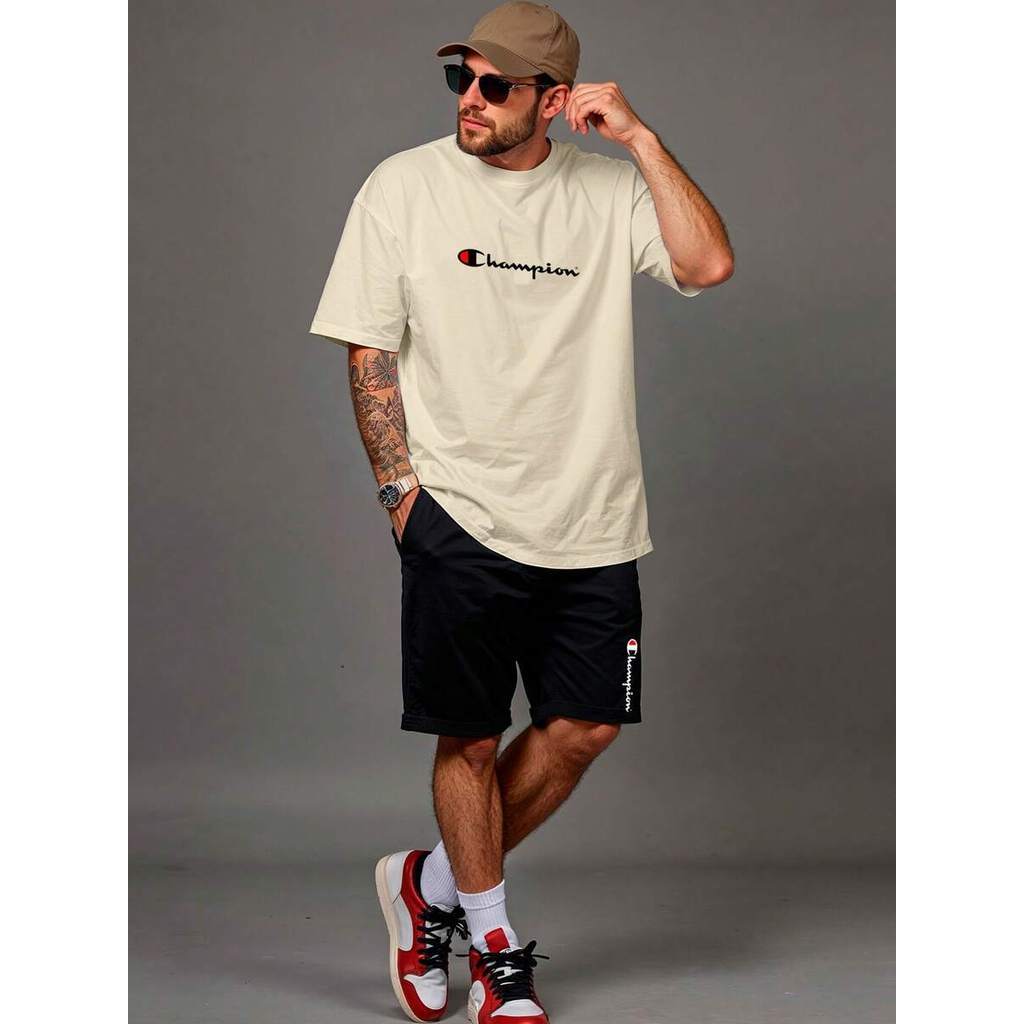 Conjunto Masculino Shorts Tactel E Camiseta Algodão Confortável Estampa Moderna Roupa Leve Para Academia Treino Dia Dia