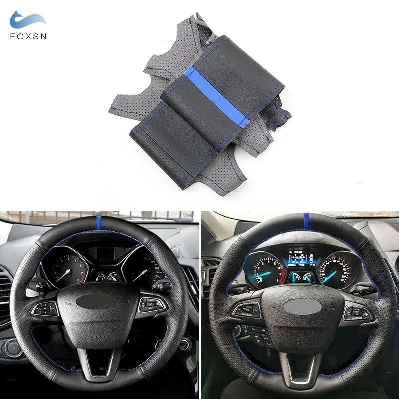 Para Ford Focus 3 2015-2018 Kuga 2016-2019 Escape C-MAX Ecosport 2018 Tira De Costura Azul Capa De Volante Do Carro Teci