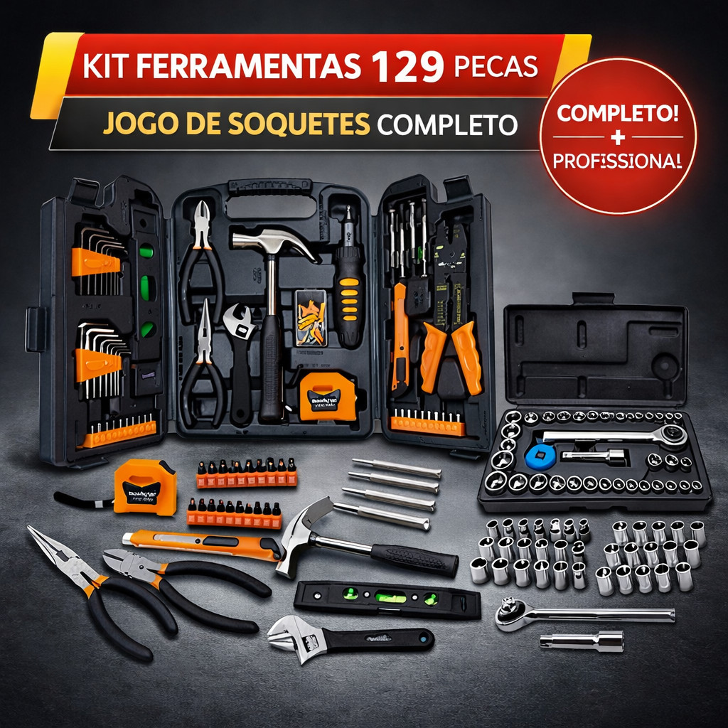Jogo De Ferramentas 129 Peças Com Maleta + Kit De Chaves E Soquetes em Oferta na Shopee