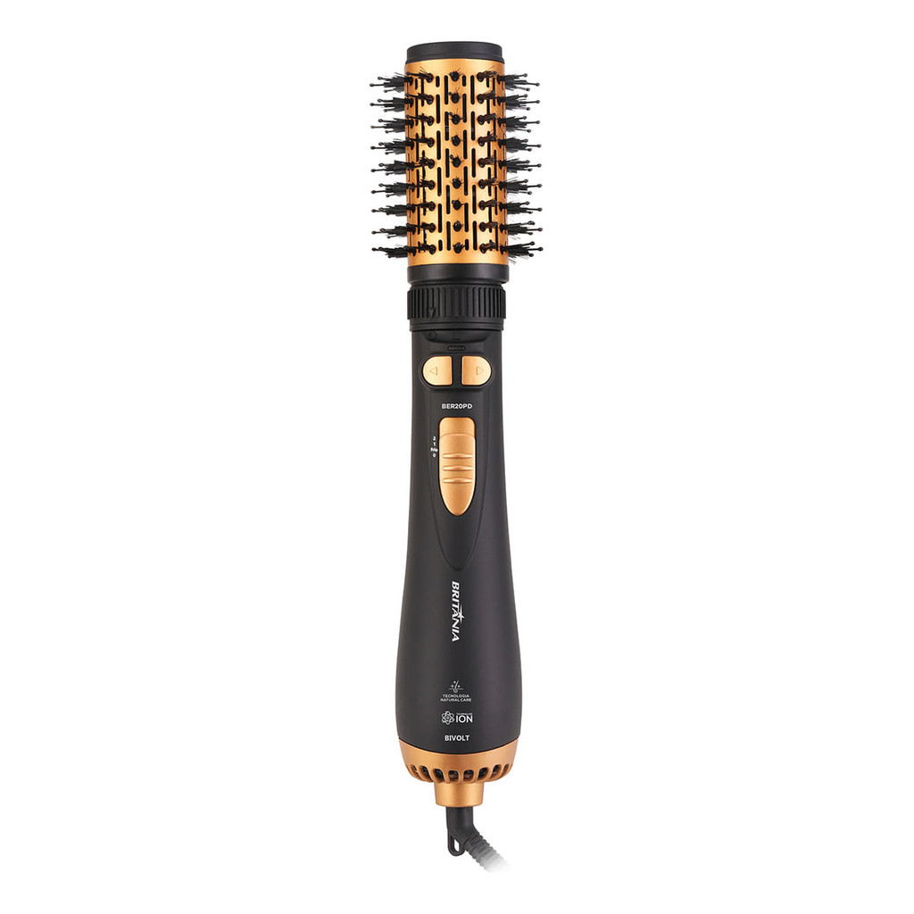 Escova Rotativa Britânia Ber20pd 3 Temperaturas Cor Preto e Dourado