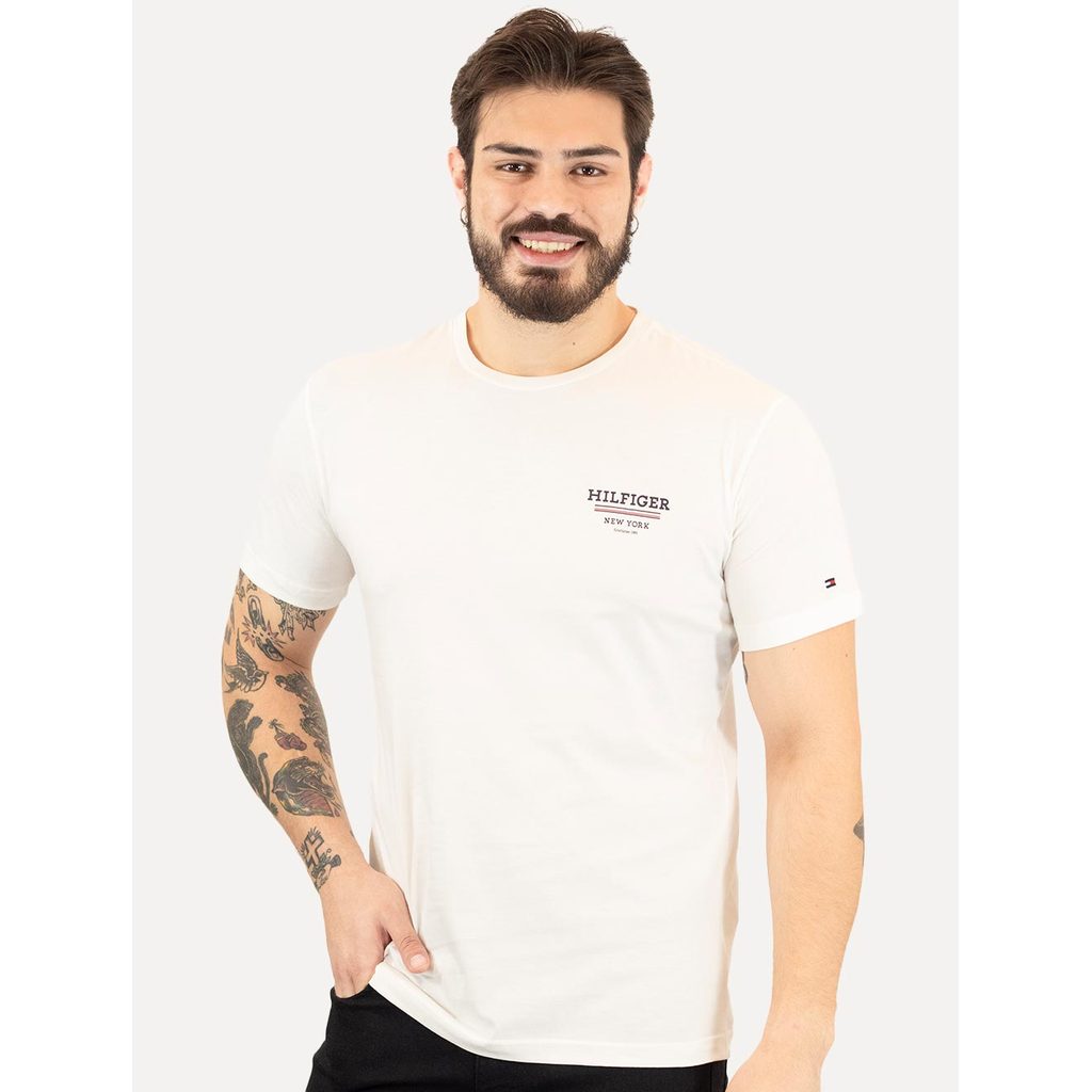 Camiseta Tommy Hilfiger Original Masculina Regular Global Stripe Branca