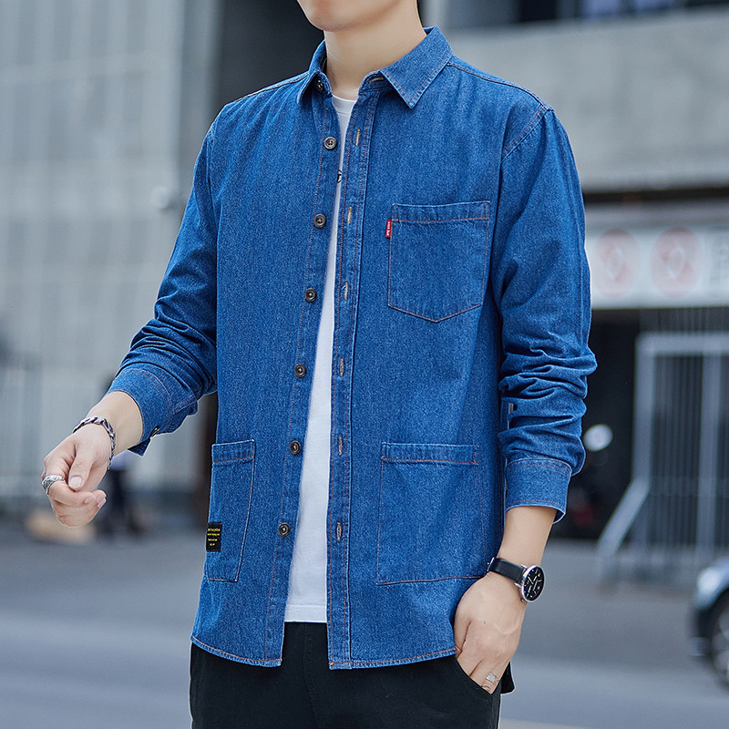 Camisa jeans de algodão puro masculina de manga comprida na moda Casual camisa masculina primavera outono verão camisa d