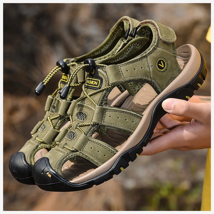 COD Novo estilo moda masculina sandálias de verão verdes tamanho grande 48 sandálias esportivas de couro masculinas anti