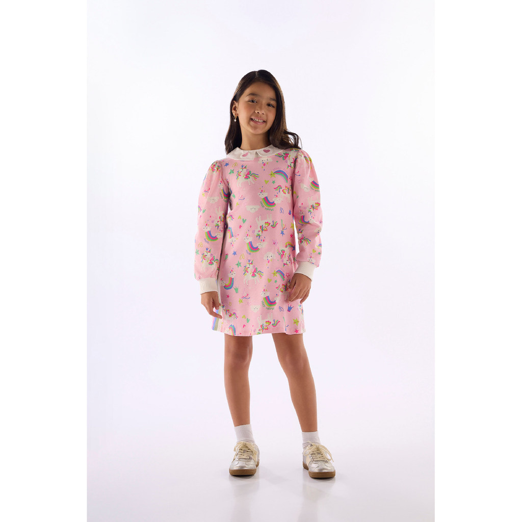 Vestido Infantil Manga Longa Estampado Quimby
