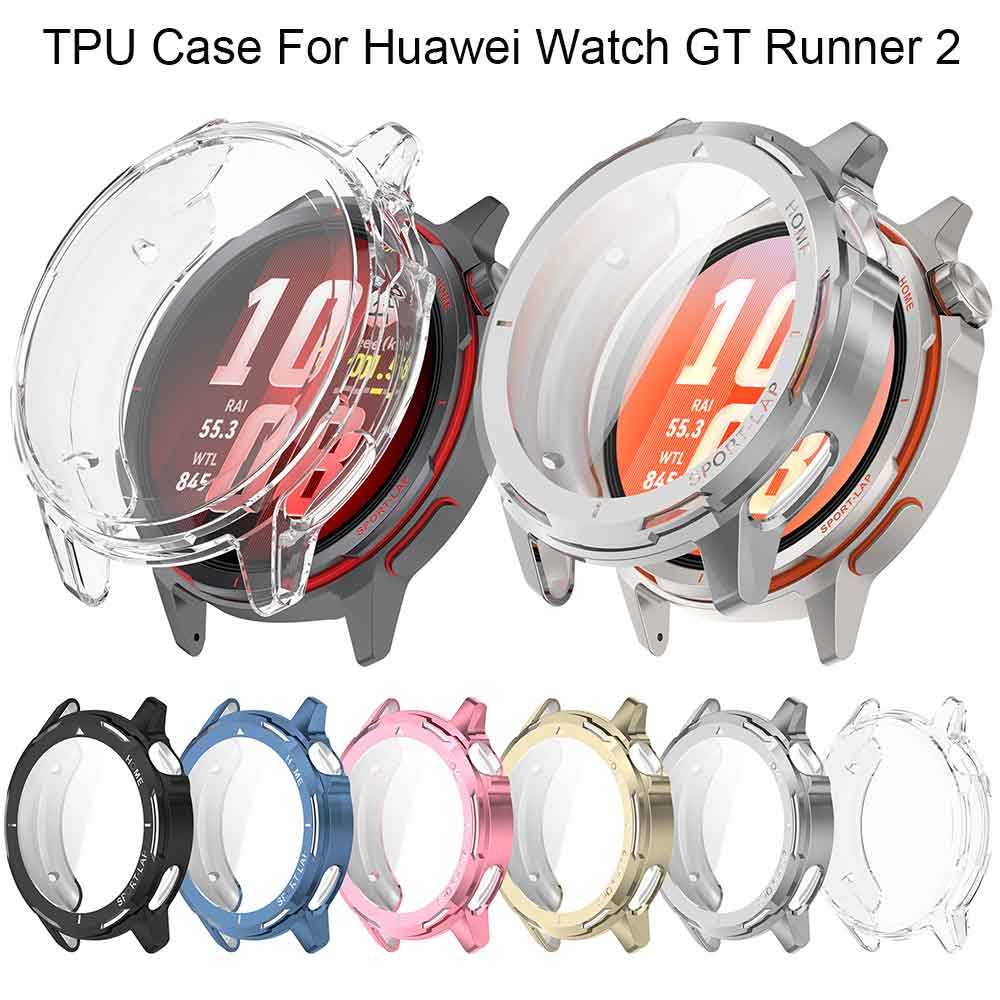 Capa Completa TPU Caso Para Huawei Relógio GT Runner 2 Smartwatch Protetor De Tela Macia Pára-Choques Runner2 Escudo