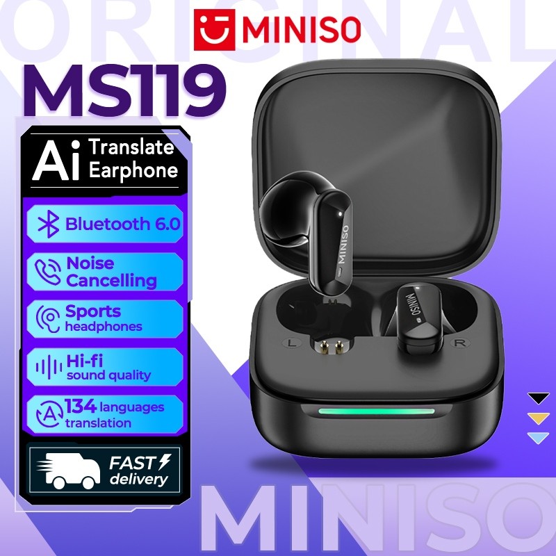 MINISO MS119 AI Tradução Fones De Ouvido TWS Bluetooth 6.0 Suporta Para 134 Idiomas Esportivos Cancelamento De Ruído