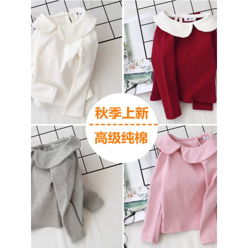 Primavera meninas camiseta de algodão puro bebê menina estilo ocidental interior branco topo crianças boneca colarinho c