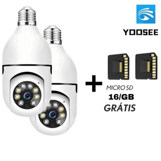 KIT 2  Câmera Lâmpada Wifi Giratória Segurança Full HD + 2 Micro SD 16GB
