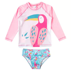 Conjunto Praia Tucaninha Infantil Rosa 4 A 10 Anos Uv50 Tip Top