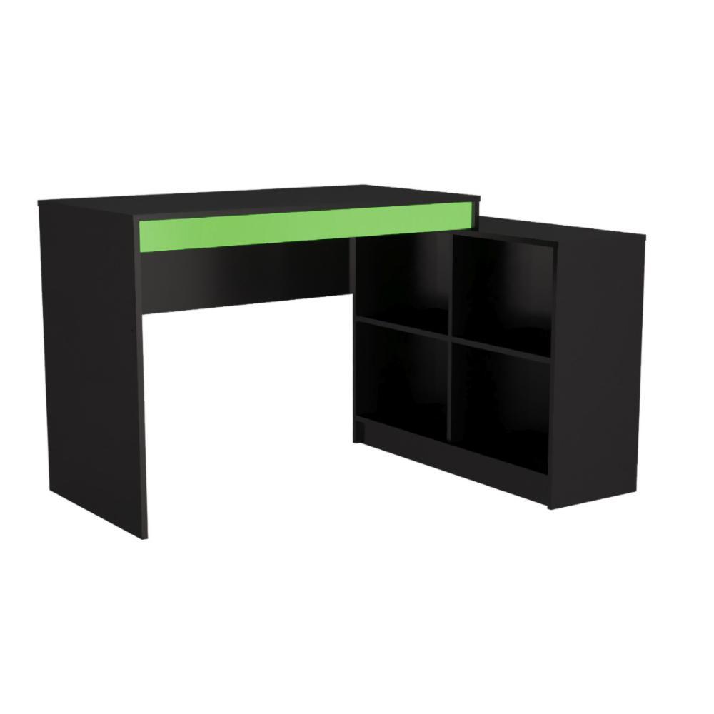 Mesa Gamer com Nichos Versátil B24 Preto e Verde 180cm Emovell