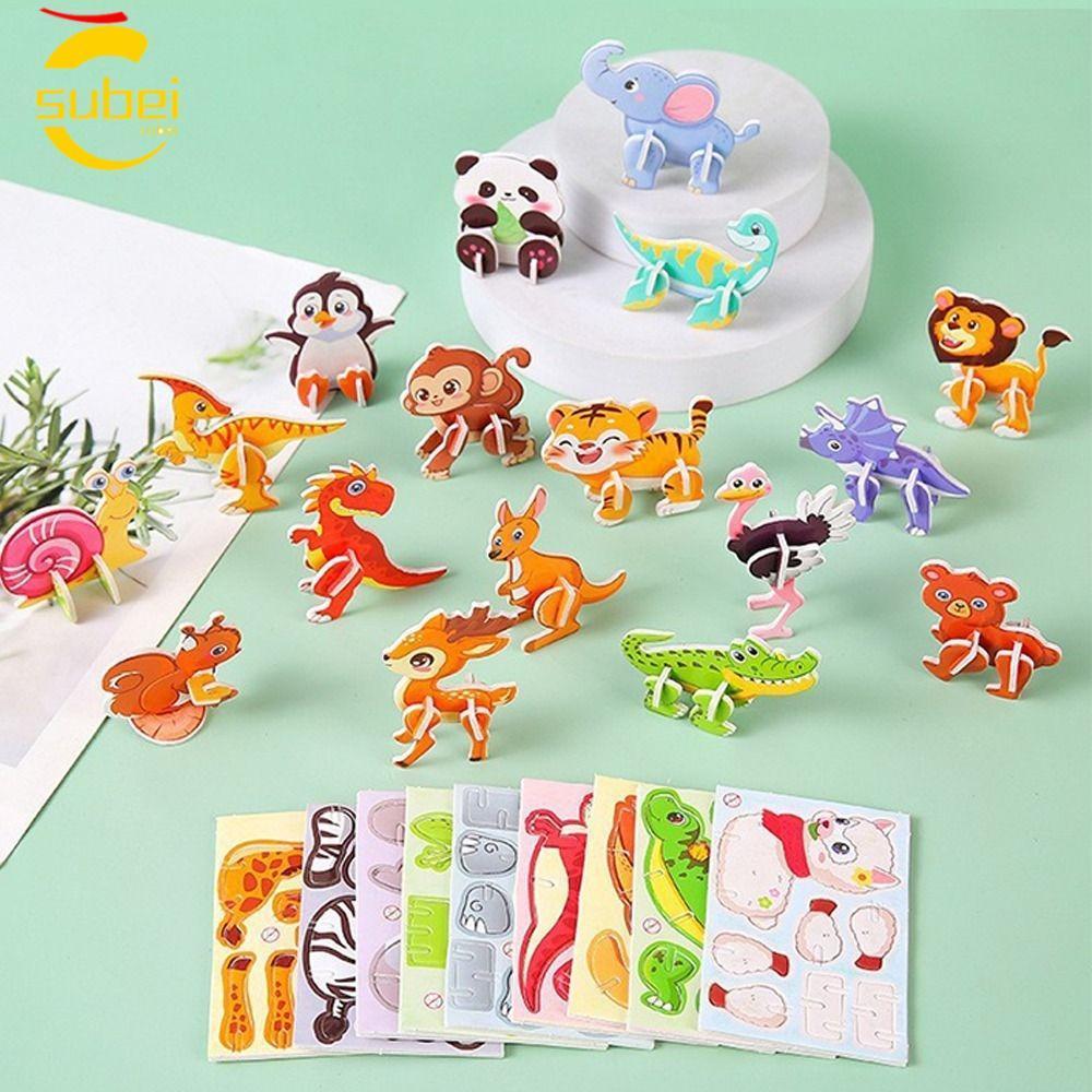 SUBEI 10pcs Modelo De Quebra-Cabeça , Mini De Papel Tridimensional , Brinquedo Educacional De Animal De Desenho Animado 
