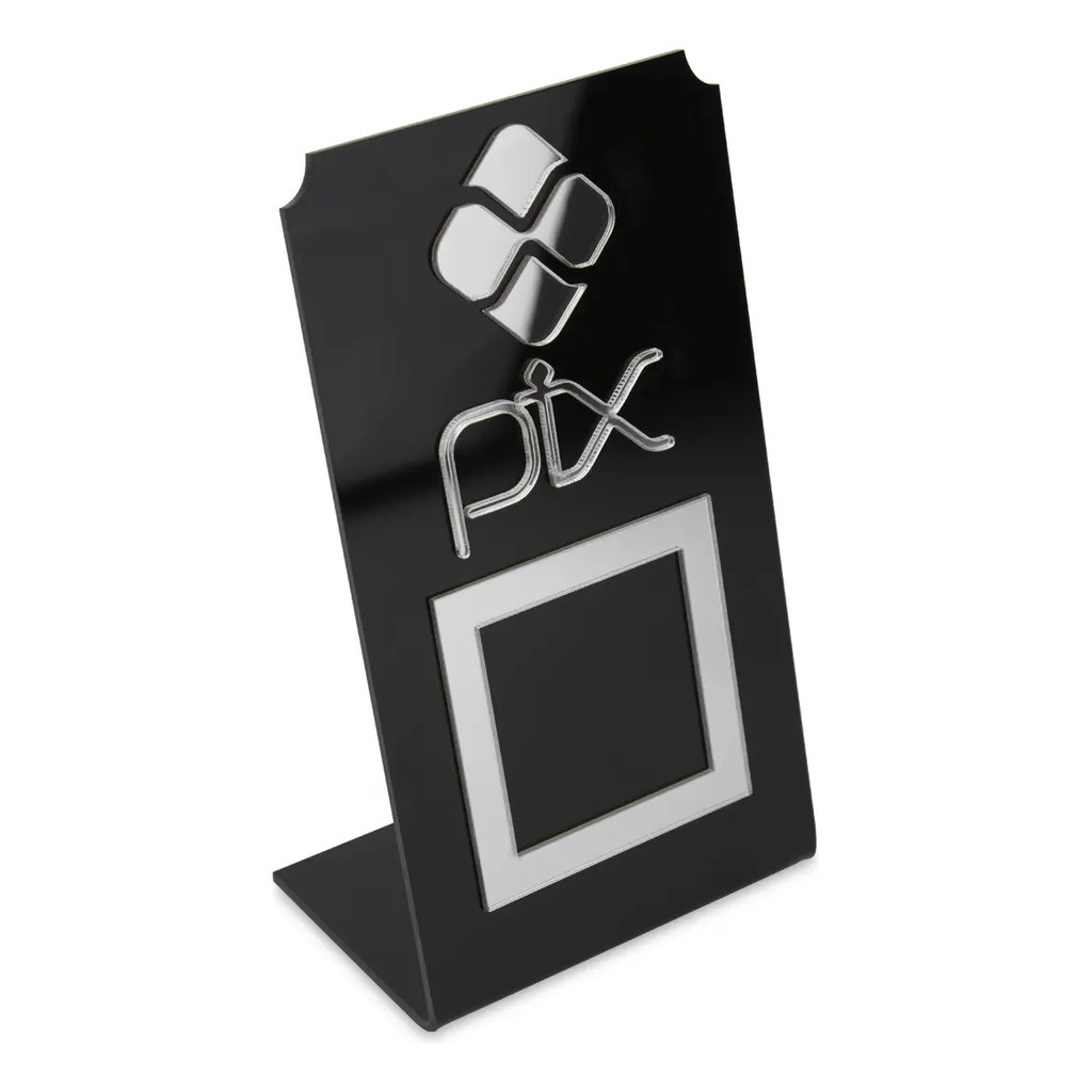 Display Pix Qr Code De Pagamentos Placa Em Acrílico P/ Loja Cor Preto E Prata