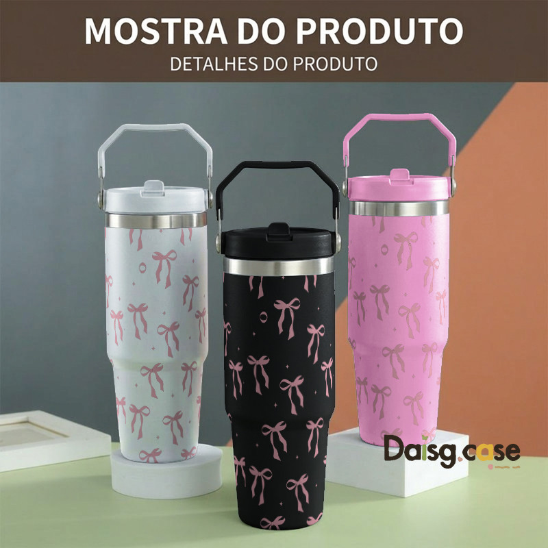 Impressão De Arco Para Uso Doméstico , Viagem , Portátil , Grande Capacidade , Copo Térmico De Aço Inoxidável Com Canudo